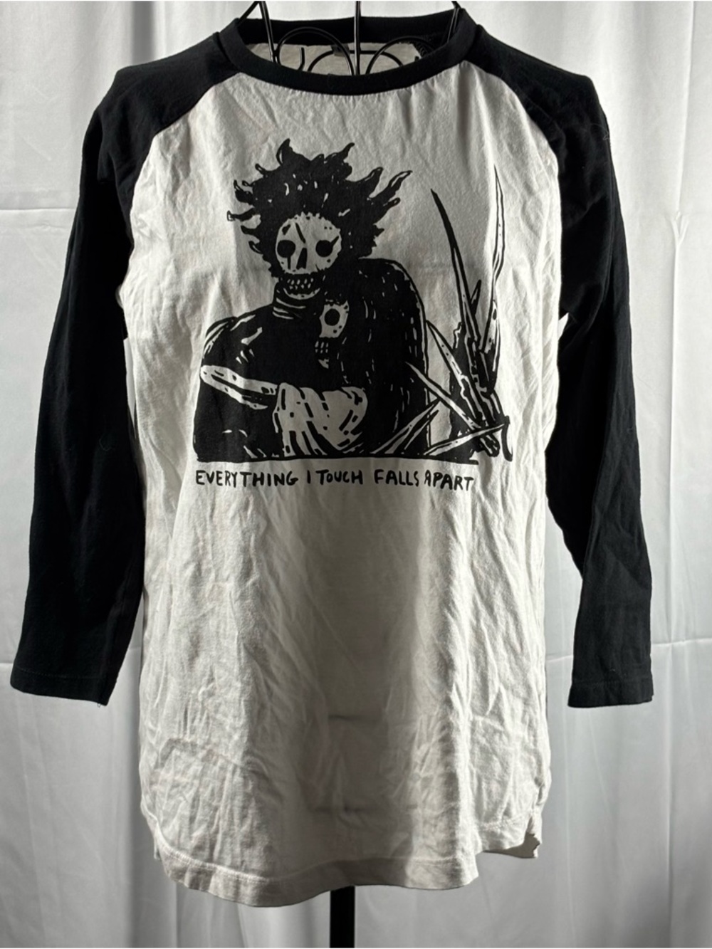 White and Black Graphic Raglan Long-Sleeve Tee
